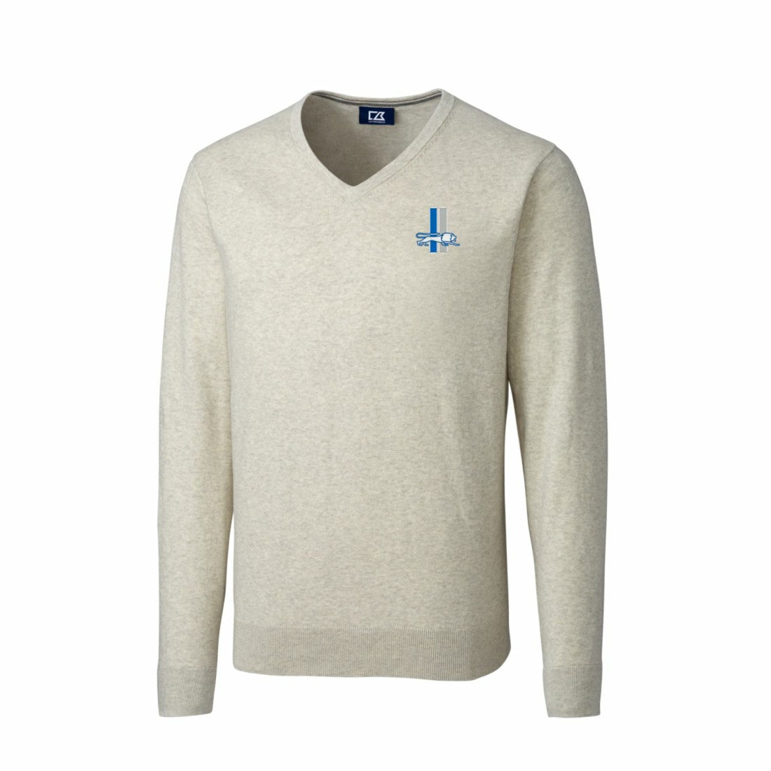 Detroit Lions Cutter & Buck Throwback Logo Lakemont Tri-Blend Big & Tall V-Neck Pullover Sweater - Oatmeal - NFL