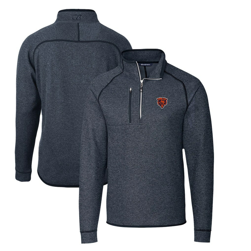 Chicago Bears Cutter & Buck Mainsail Sweater-Knit Big & Tall Half-Zip Pullover Jacket - Heather Navy - NFL