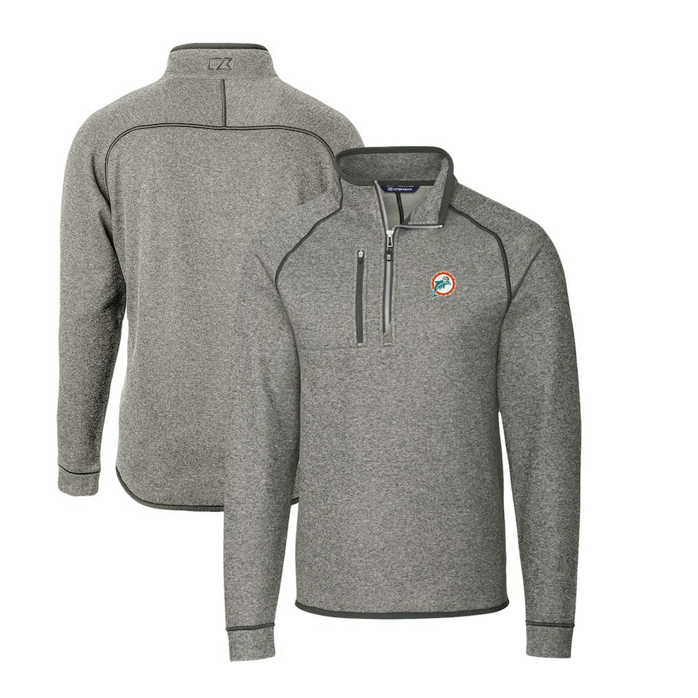 Miami Dolphins Cutter & Buck Mainsail Sweater-Knit Big & Tall Half-Zip Pullover Jacket - Heather Gray - NFL