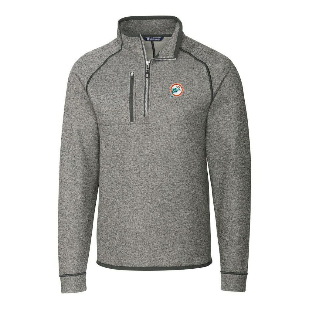 Miami Dolphins Cutter & Buck Mainsail Sweater-Knit Big & Tall Half-Zip Pullover Jacket - Heather Gray - NFL