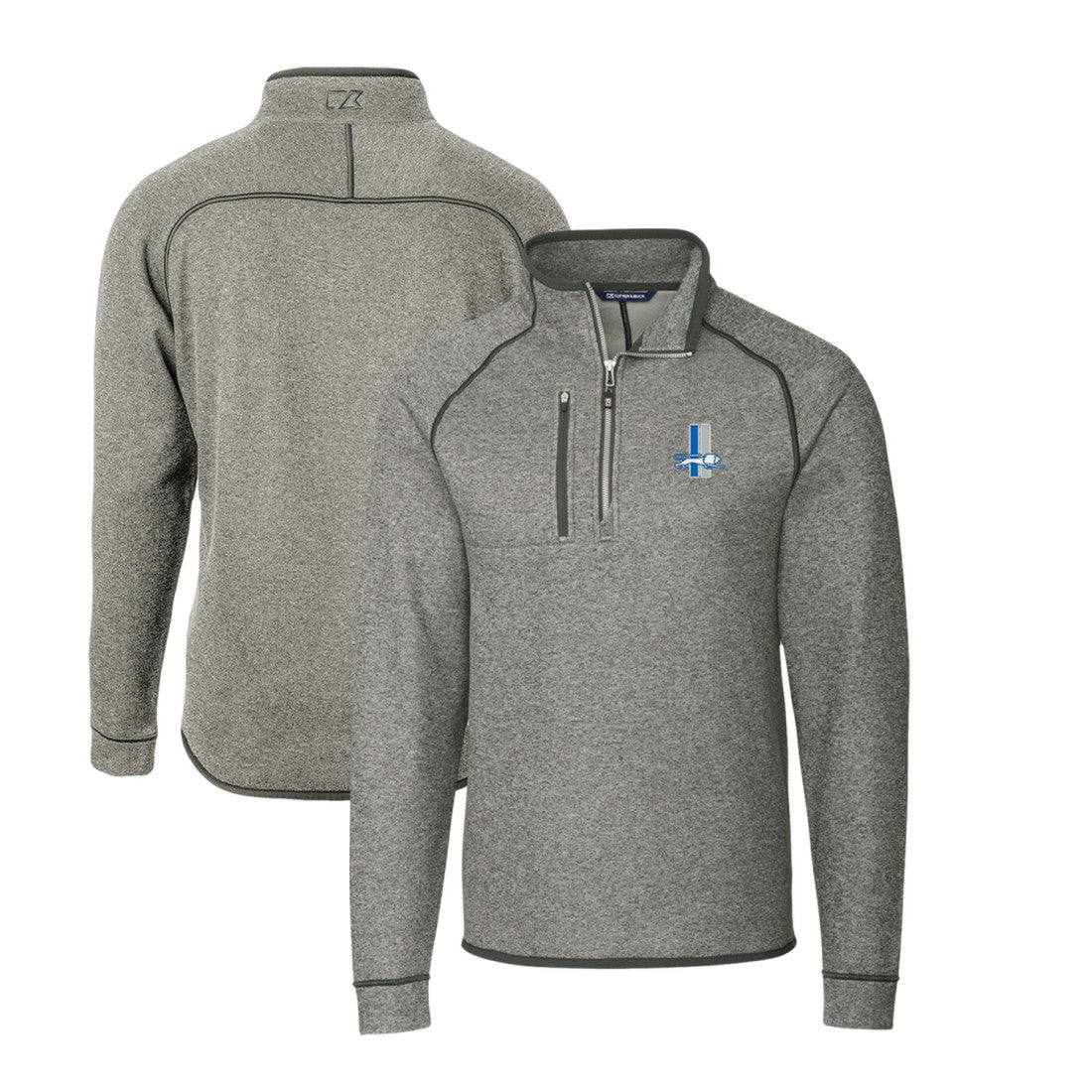Detroit Lions Cutter & Buck Mainsail Sweater-Knit Big & Tall Half-Zip Pullover Jacket - Heather Gray - NFL
