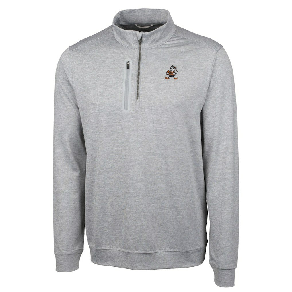 Cleveland Browns Cutter & Buck Stealth Heathered Big & Tall Throwback Logo Quarter-Zip Pullover Top - Gray - NFL