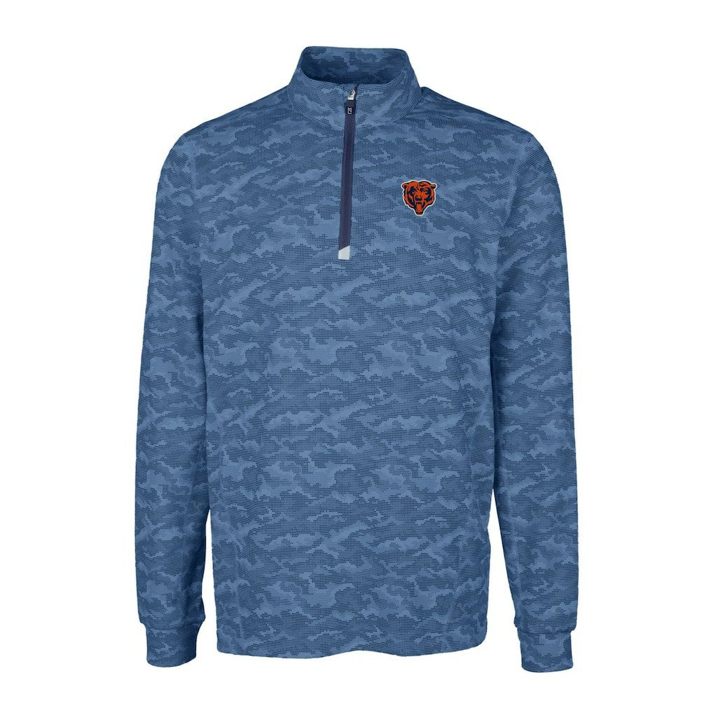 Chicago Bears Cutter & Buck Throwback Logo Big & Tall Traverse Camo Print Stretch Quarter-Zip Pullover Top - Navy - NFL