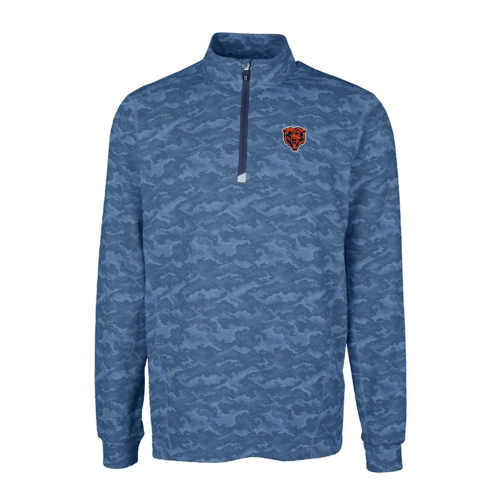 Chicago Bears Cutter & Buck Throwback Logo Big & Tall Traverse Camo Print Stretch Quarter-Zip Pullover Top - Navy - NFL