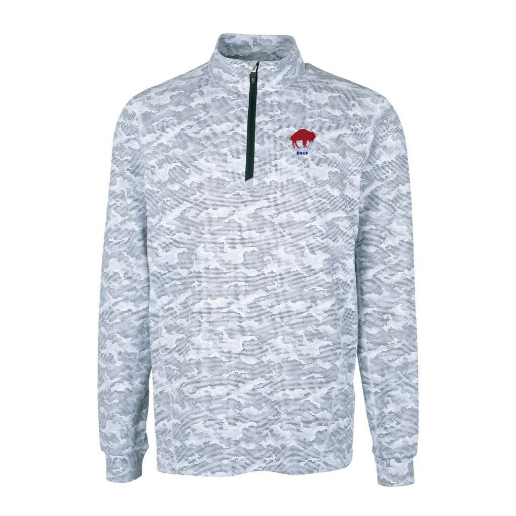 Buffalo Bills Cutter & Buck Throwback Logo Big & Tall Traverse Camo Print Stretch Quarter-Zip Pullover Top - Charcoal - NFL