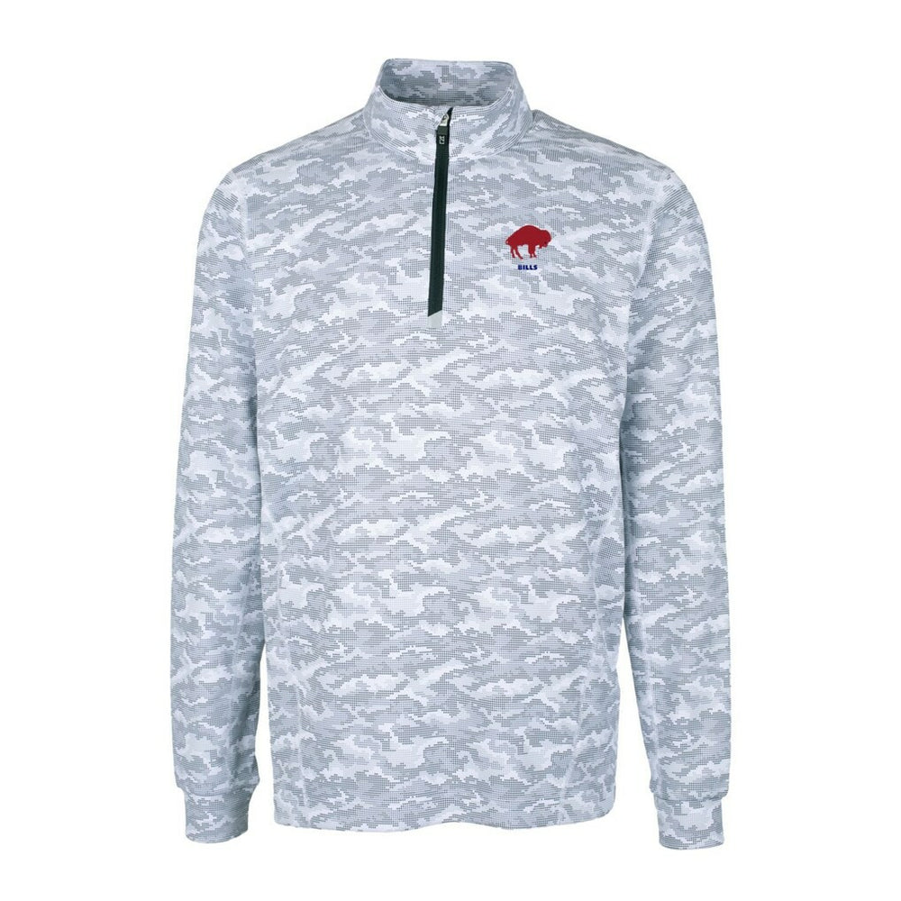Buffalo Bills Cutter & Buck Throwback Logo Big & Tall Traverse Camo Print Stretch Quarter-Zip Pullover Top - Charcoal - NFL