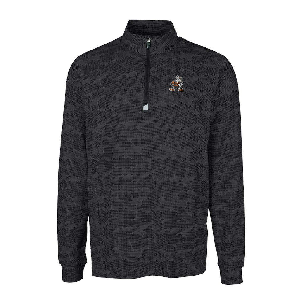 Cleveland Browns Cutter & Buck Throwback Logo Big & Tall Traverse Camo Print Stretch Quarter-Zip Pullover Top - Black - NFL
