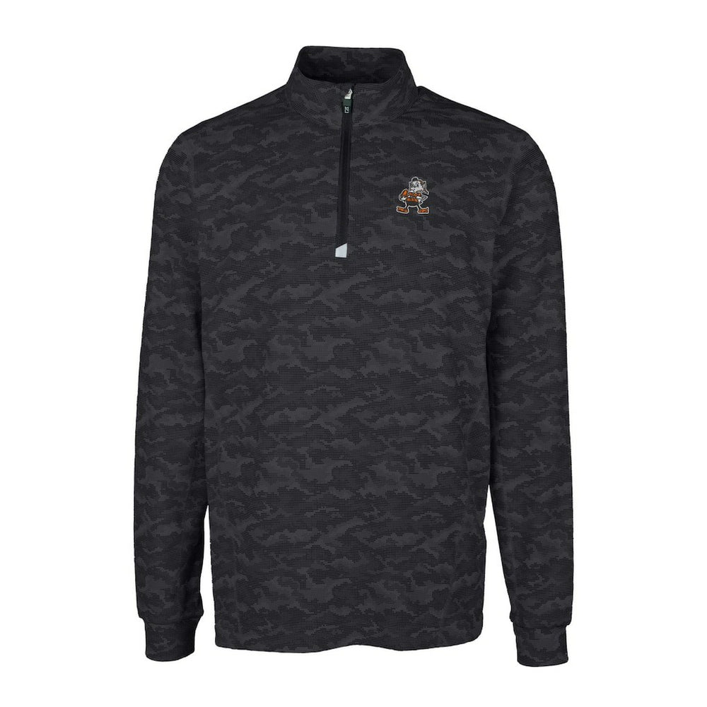 Cleveland Browns Cutter & Buck Throwback Logo Big & Tall Traverse Camo Print Stretch Quarter-Zip Pullover Top - Black - NFL