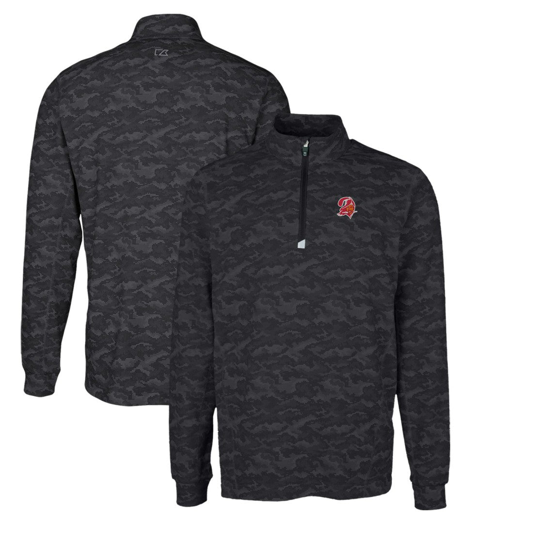 Tampa Bay Buccaneers Cutter & Buck Throwback Logo Big & Tall Traverse Camo Print Stretch Quarter-Zip Pullover Top - Black - NFL