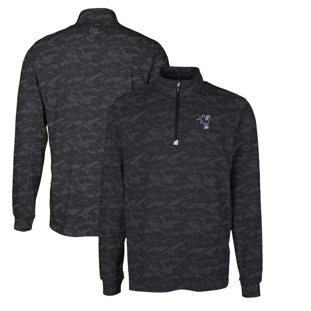 Indianapolis Colts Cutter & Buck Throwback Logo Big & Tall Traverse Camo Print Stretch Quarter-Zip Pullover Top - Black - NFL