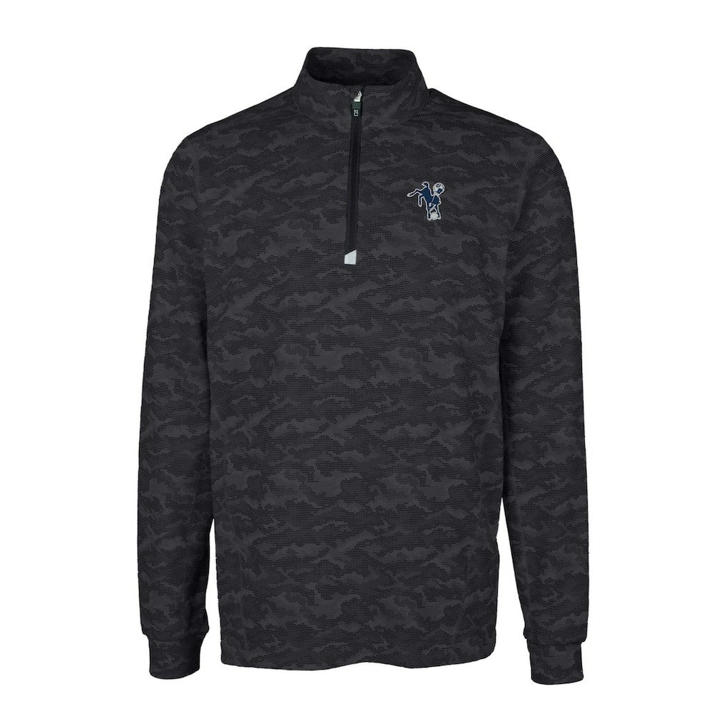 Indianapolis Colts Cutter & Buck Throwback Logo Big & Tall Traverse Camo Print Stretch Quarter-Zip Pullover Top - Black - NFL
