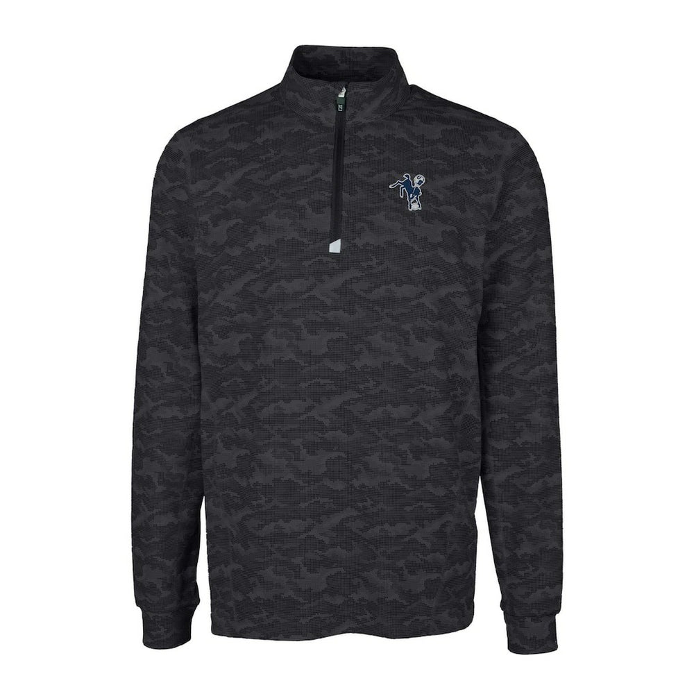 Indianapolis Colts Cutter & Buck Throwback Logo Big & Tall Traverse Camo Print Stretch Quarter-Zip Pullover Top - Black - NFL