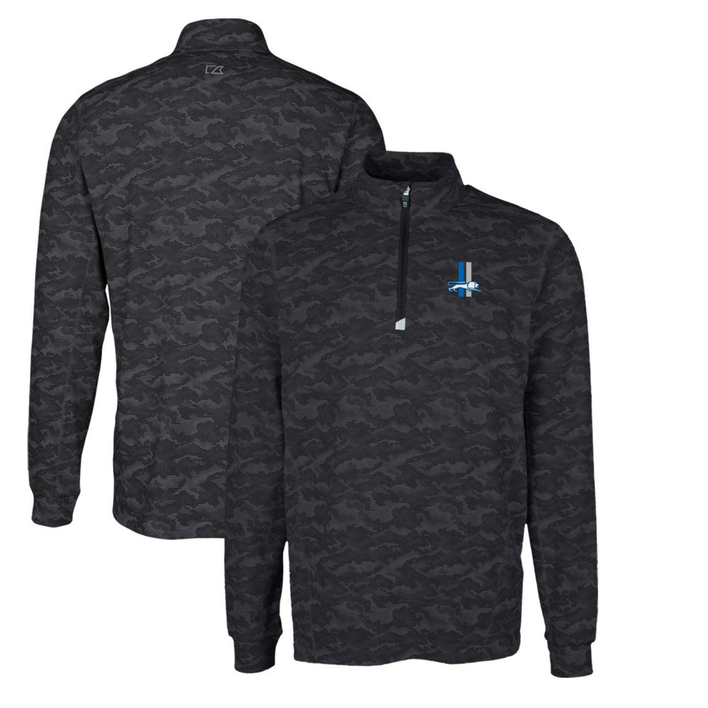 Detroit Lions Cutter & Buck Throwback Logo Big & Tall Traverse Camo Print Stretch Quarter-Zip Pullover Top - Black - NFL