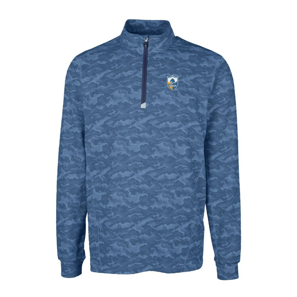 Los Angeles Chargers Cutter & Buck Throwback Logo Big & Tall Traverse Camo Print Stretch Quarter-Zip Pullover Top - Navy - NFL