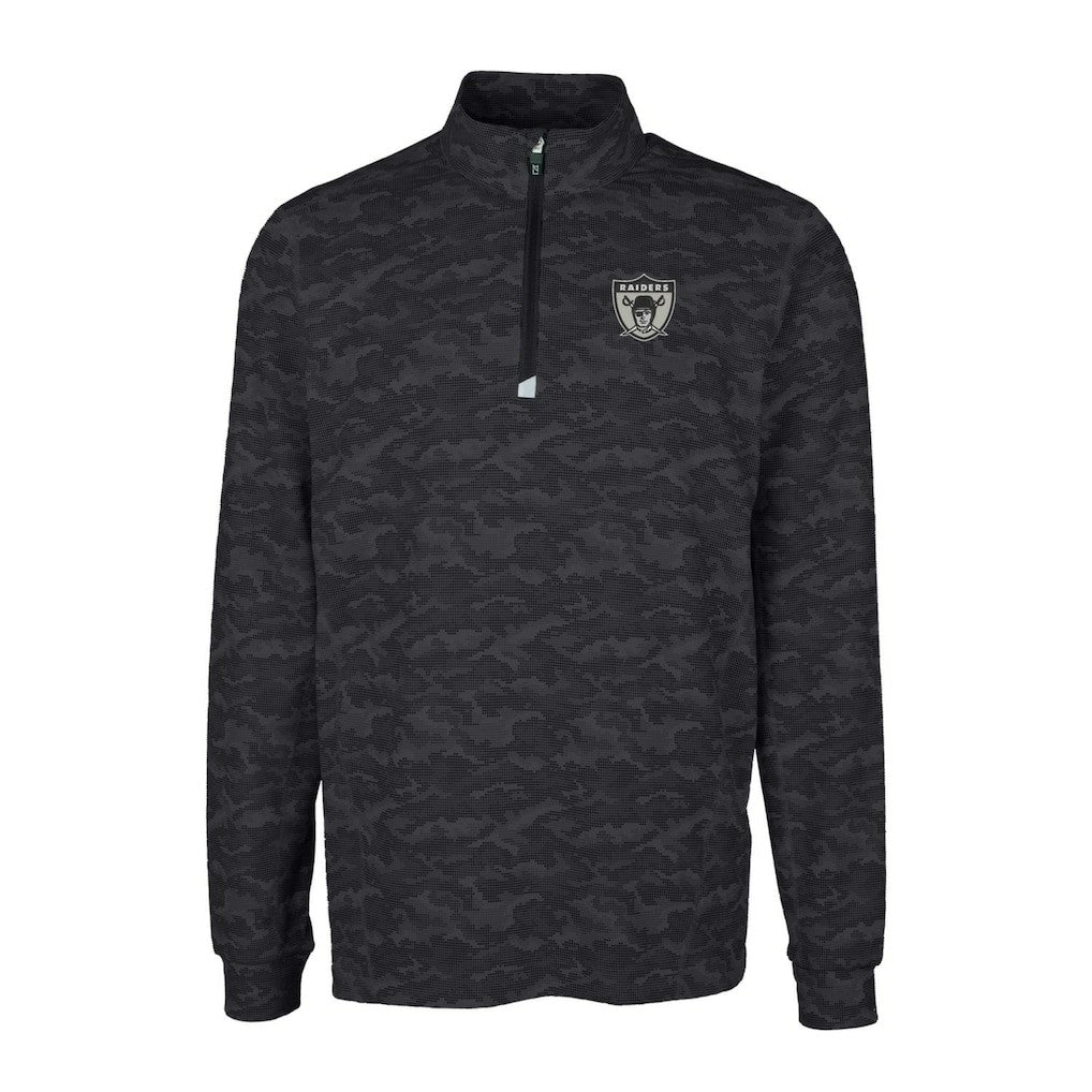 Las Vegas Raiders Cutter & Buck Throwback Logo Big & Tall Traverse Camo Print Stretch Quarter-Zip Pullover Top - Black - NFL
