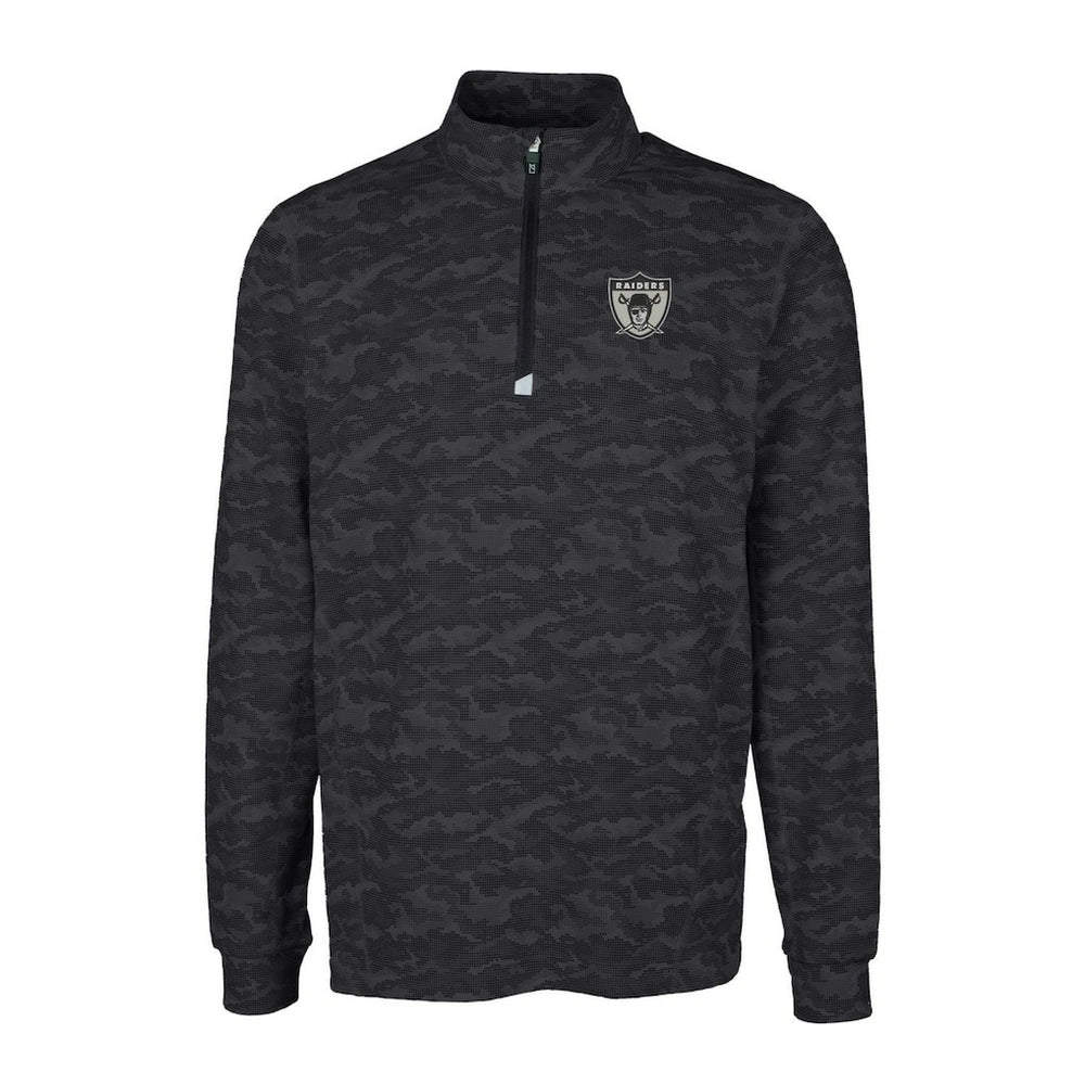 Las Vegas Raiders Cutter & Buck Throwback Logo Big & Tall Traverse Camo Print Stretch Quarter-Zip Pullover Top - Black - NFL