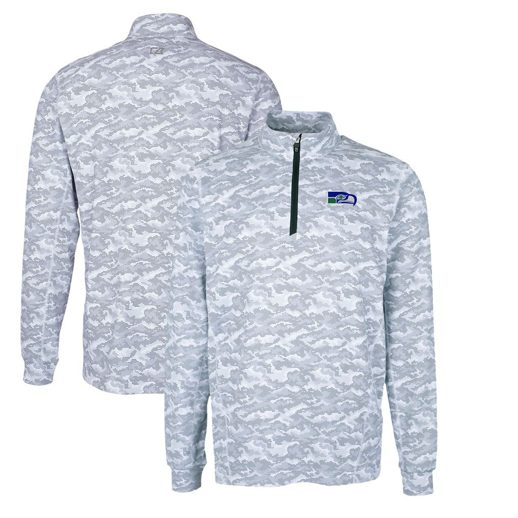 Seattle Seahawks Cutter & Buck Throwback Logo Big & Tall Traverse Camo Print Stretch Quarter-Zip Pullover Top - Charcoal - NFL