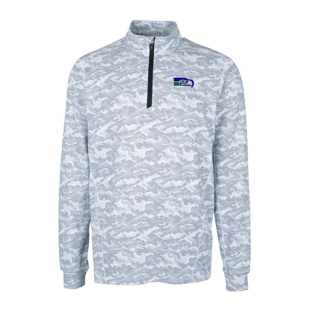 Seattle Seahawks Cutter & Buck Throwback Logo Big & Tall Traverse Camo Print Stretch Quarter-Zip Pullover Top - Charcoal - NFL