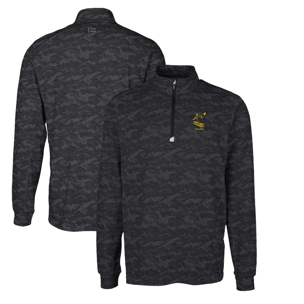 Pittsburgh Steelers Cutter & Buck Throwback Logo Big & Tall Traverse Camo Print Stretch Quarter-Zip Pullover Top - Black - NFL