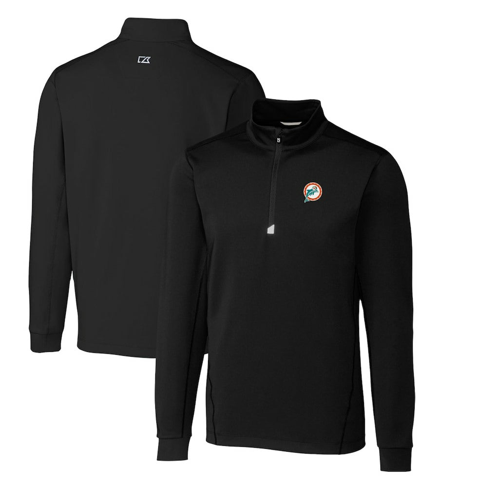 Miami Dolphins Cutter & Buck Throwback Logo Traverse Stretch Quarter-Zip Big & Tall Pullover Top - Black - NFL
