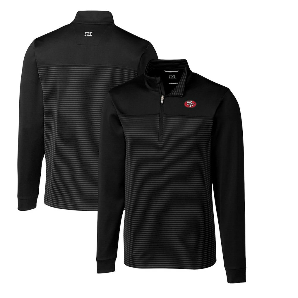 San Francisco 49ers Cutter & Buck Throwback Logo Traverse Stripe Stretch Quarter-Zip Big & Tall Pullover Top - Black - NFL
