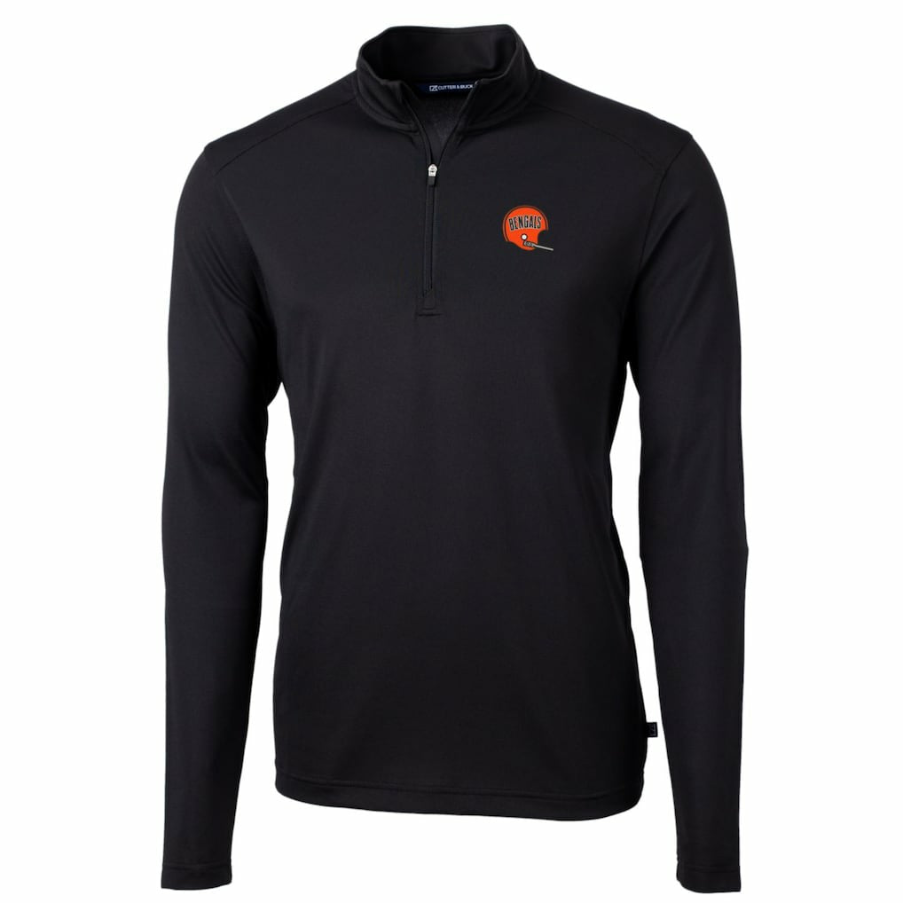 Cincinnati Bengals Cutter & Buck Throwback Logo Virtue Eco Pique Recycled Quarter-Zip Big & Tall Pullover Top - Black - NFL