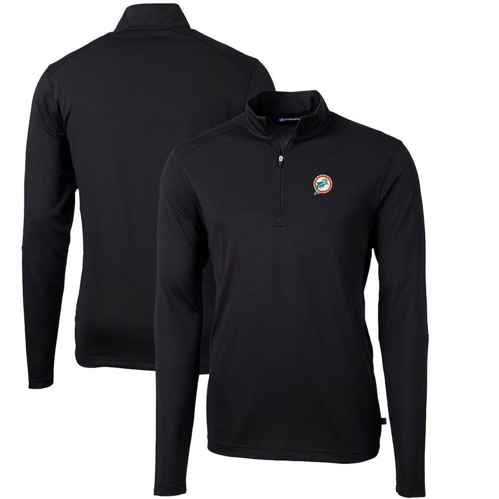 Miami Dolphins Cutter & Buck Throwback Logo Virtue Eco Pique Recycled Quarter-Zip Big & Tall Pullover Top - Black - NFL