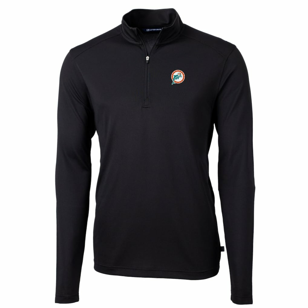 Miami Dolphins Cutter & Buck Throwback Logo Virtue Eco Pique Recycled Quarter-Zip Big & Tall Pullover Top - Black - NFL