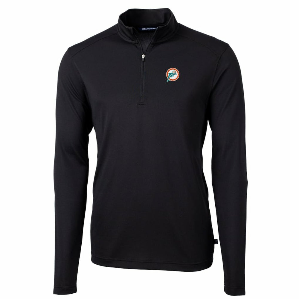 Miami Dolphins Cutter & Buck Throwback Logo Virtue Eco Pique Recycled Quarter-Zip Big & Tall Pullover Top - Black - NFL