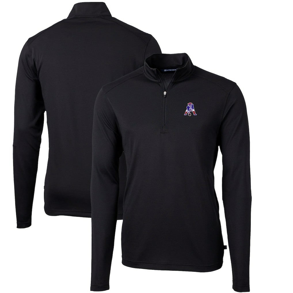 New England Patriots Cutter & Buck Throwback Logo Virtue Eco Pique Recycled Quarter-Zip Big & Tall Pullover Top - Black - NFL