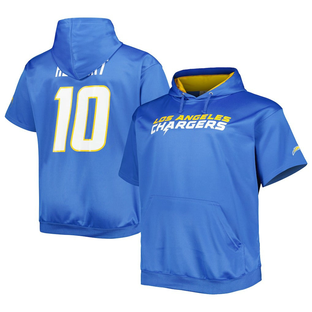 Justin Herbert Los Angeles Chargers Big & Tall Short Sleeve Pullover Hoodie - Powder Blue - NFL