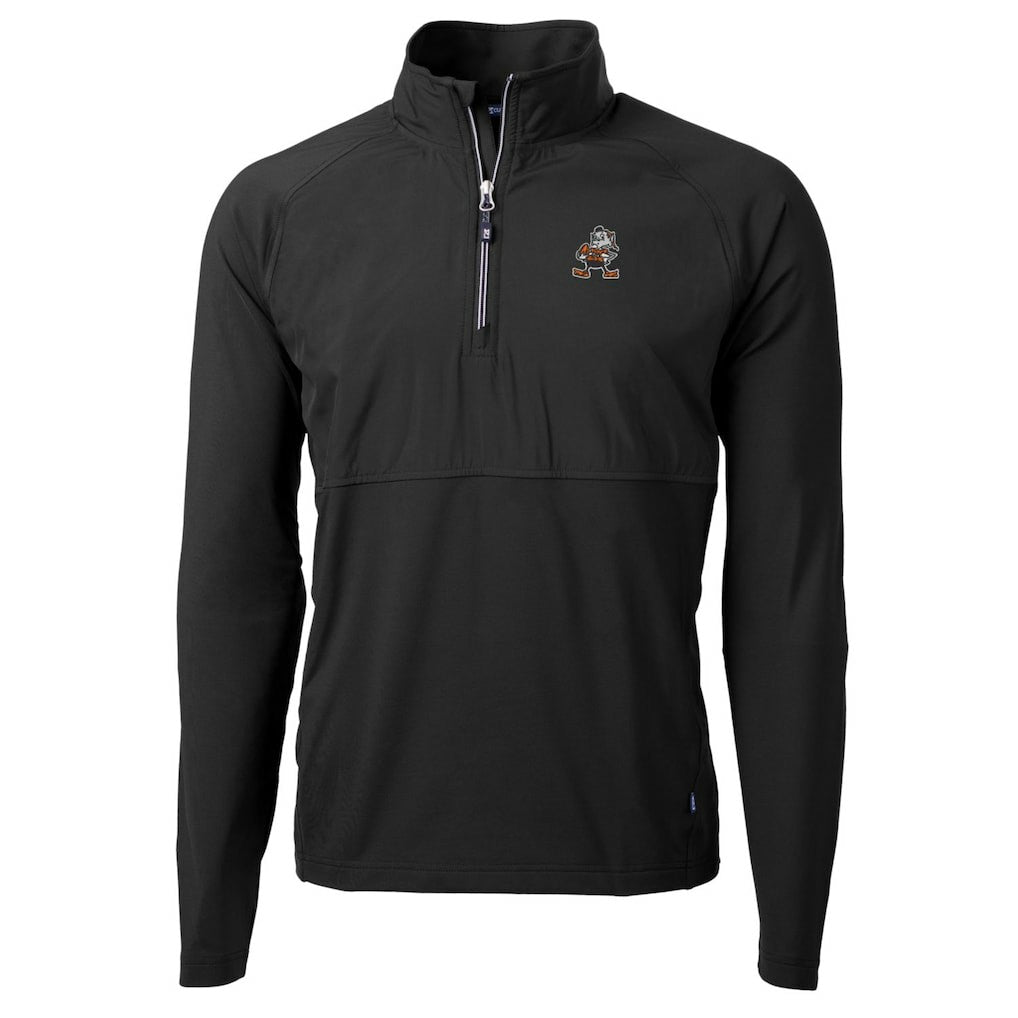 Cleveland Browns Cutter & Buck Adapt Eco Knit Hybrid Recycled Quarter-Zip Throwback Pullover Top - Black - NFL
