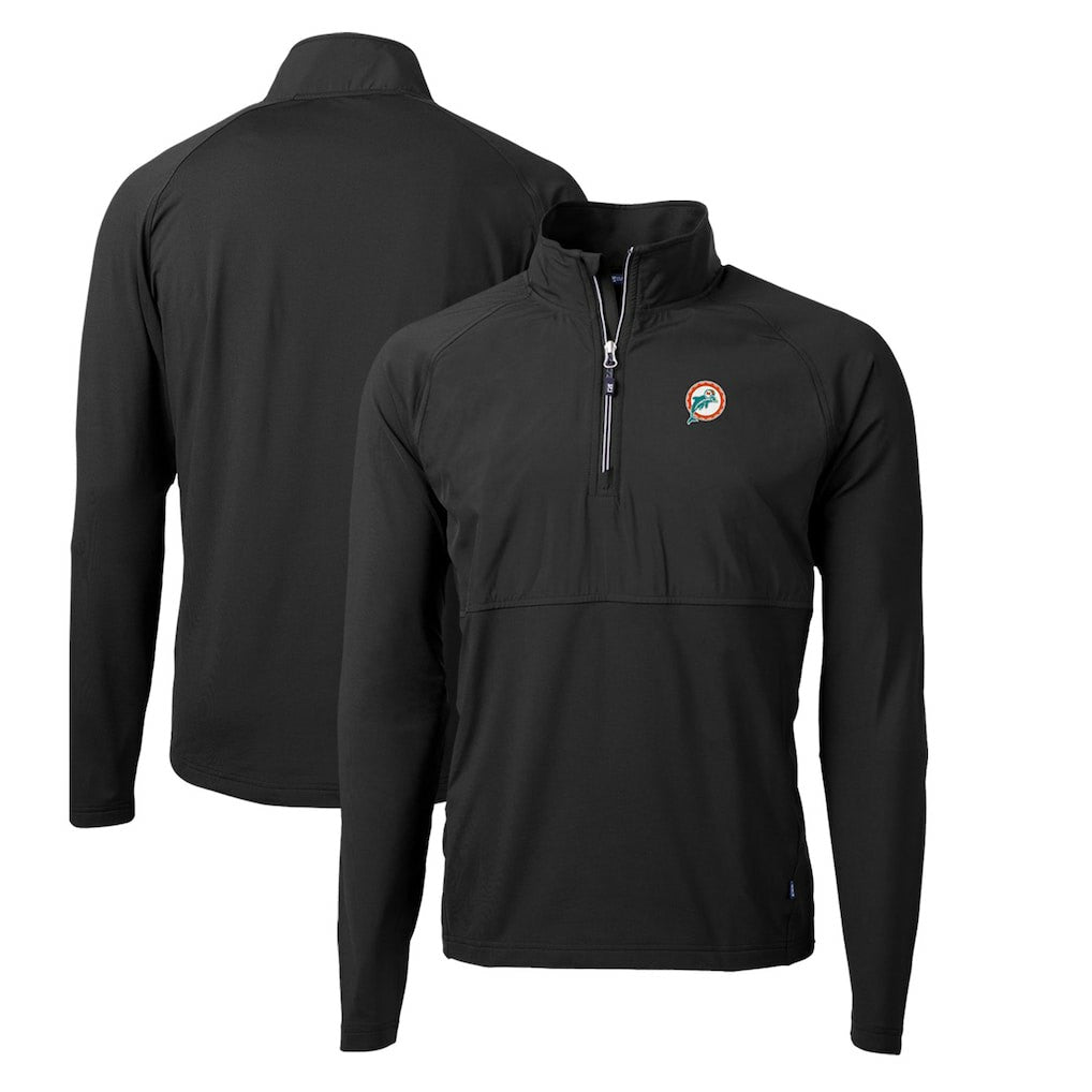 Miami Dolphins Cutter & Buck Adapt Eco Knit Hybrid Recycled Quarter-Zip Throwback Pullover Top - Black - NFL