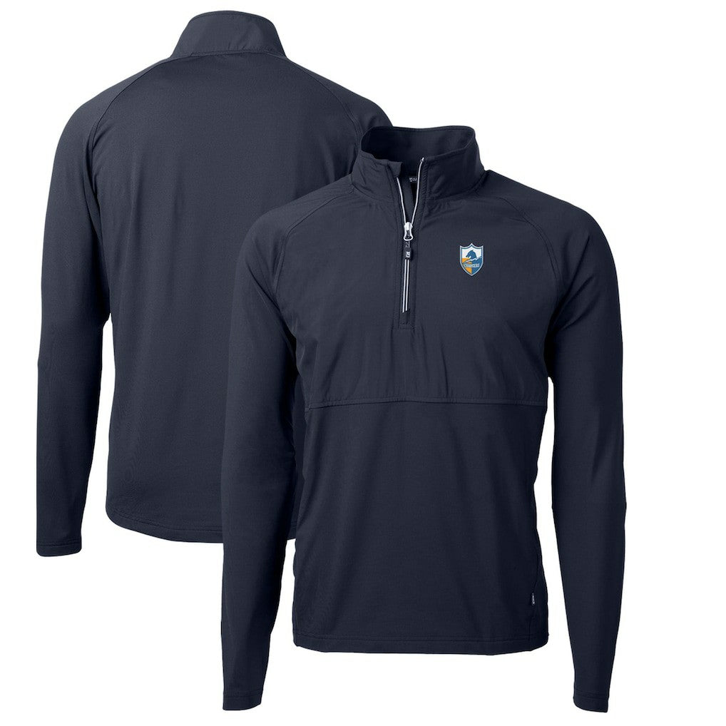 Los Angeles Chargers Cutter & Buck Adapt Eco Knit Hybrid Recycled Quarter-Zip Throwback Pullover Top - Navy - NFL