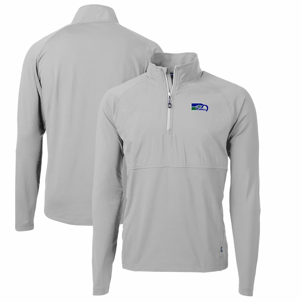 Seattle Seahawks Cutter & Buck Adapt Eco Knit Hybrid Recycled Quarter-Zip Throwback Pullover Top - Gray - NFL