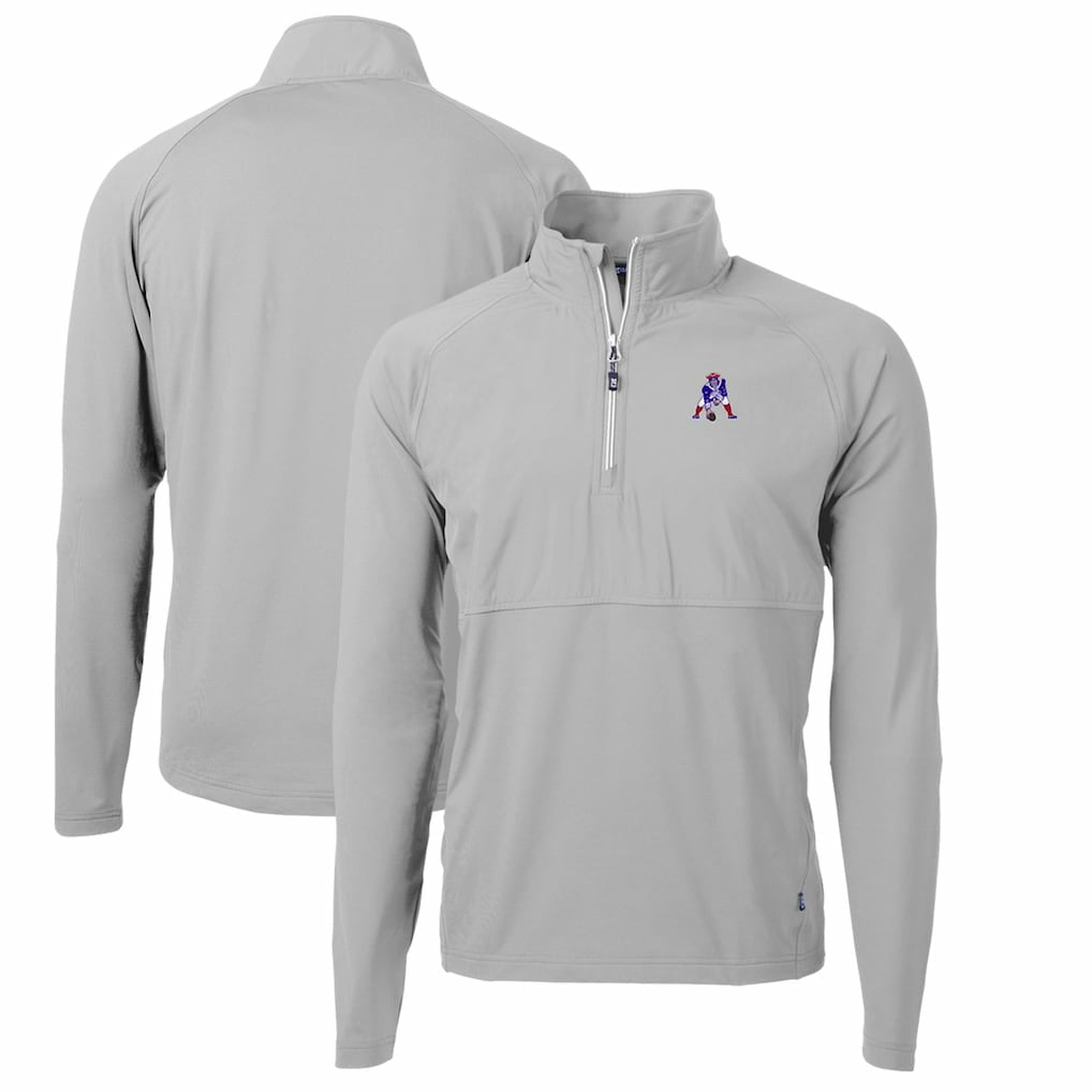 New England Patriots Cutter & Buck Adapt Eco Knit Hybrid Recycled Quarter-Zip Throwback Pullover Top - Gray - NFL