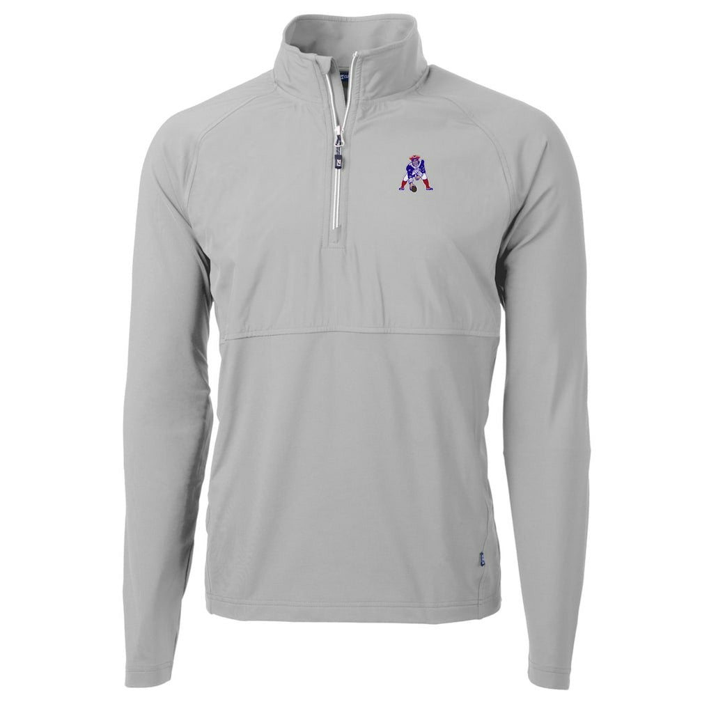 New England Patriots Cutter & Buck Adapt Eco Knit Hybrid Recycled Quarter-Zip Throwback Pullover Top - Gray - NFL