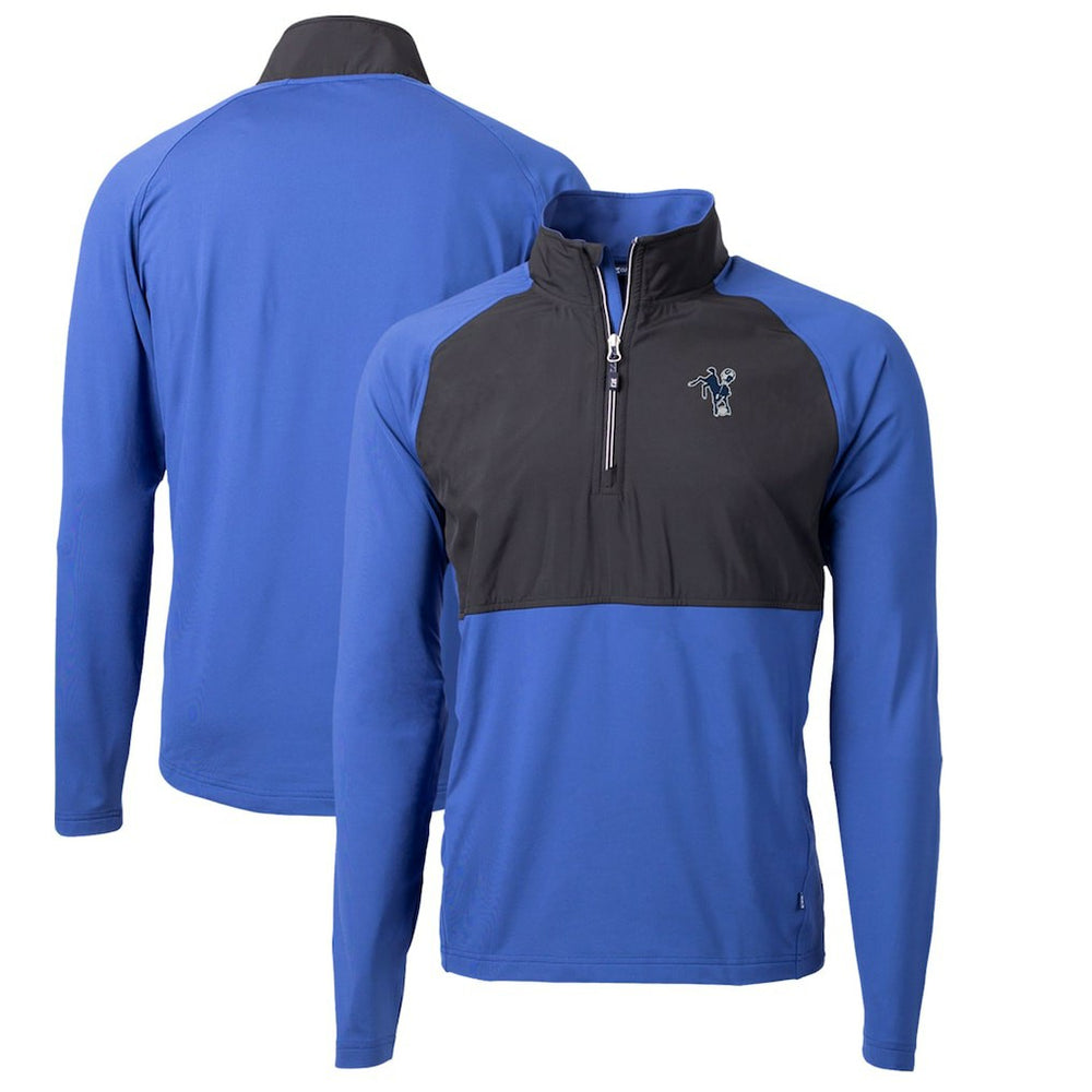 Indianapolis Colts Cutter & Buck Adapt Eco Knit Hybrid Recycled Quarter-Zip Throwback Pullover Top - Royal/Black - NFL