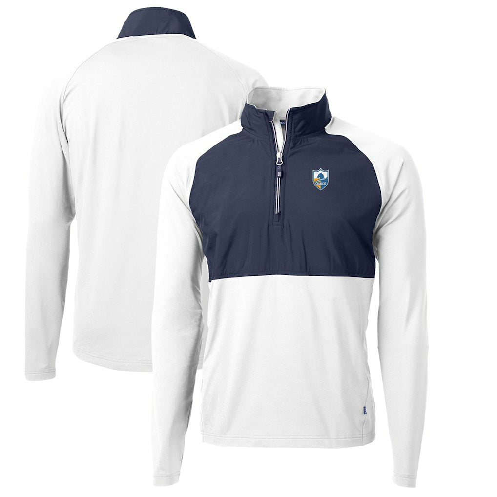 Los Angeles Chargers Cutter & Buck Adapt Eco Knit Hybrid Recycled Quarter-Zip Throwback Pullover Top - White/Navy - NFL