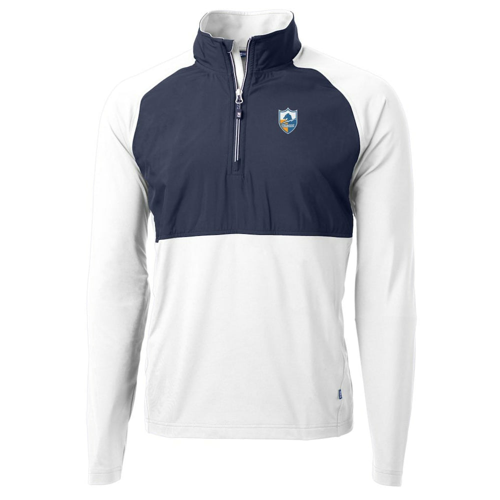 Los Angeles Chargers Cutter & Buck Adapt Eco Knit Hybrid Recycled Quarter-Zip Throwback Pullover Top - White/Navy - NFL
