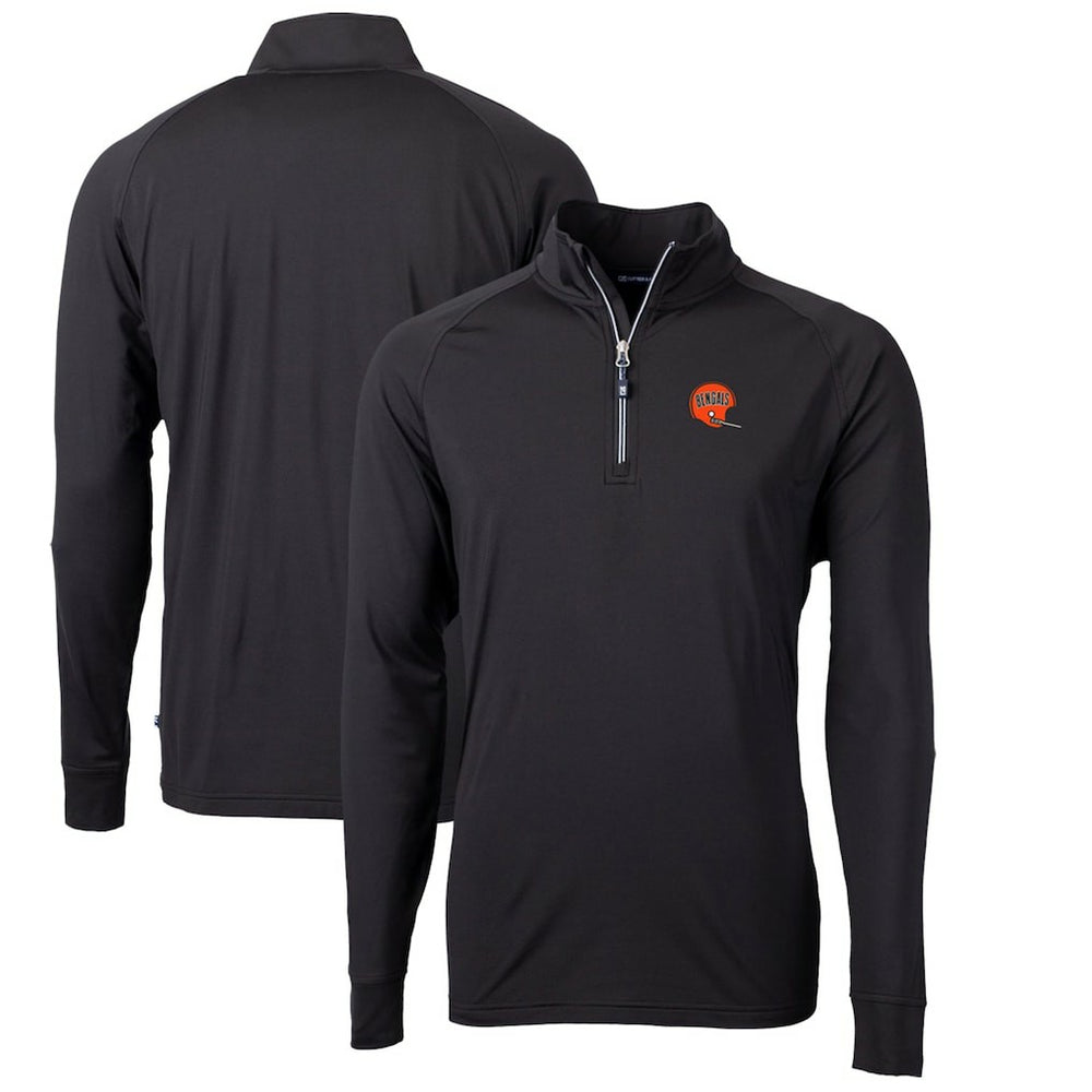 Cincinnati Bengals Cutter & Buck Adapt Eco Knit Stretch Recycled Quarter-Zip Throwback Pullover Top - Black - NFL