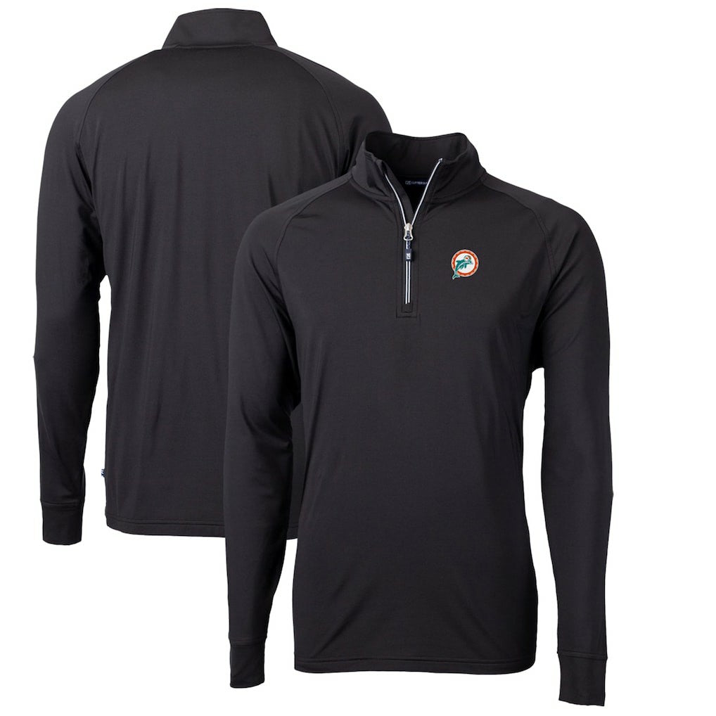 Miami Dolphins Cutter & Buck Adapt Eco Knit Stretch Recycled Quarter-Zip Throwback Pullover Top - Black - NFL