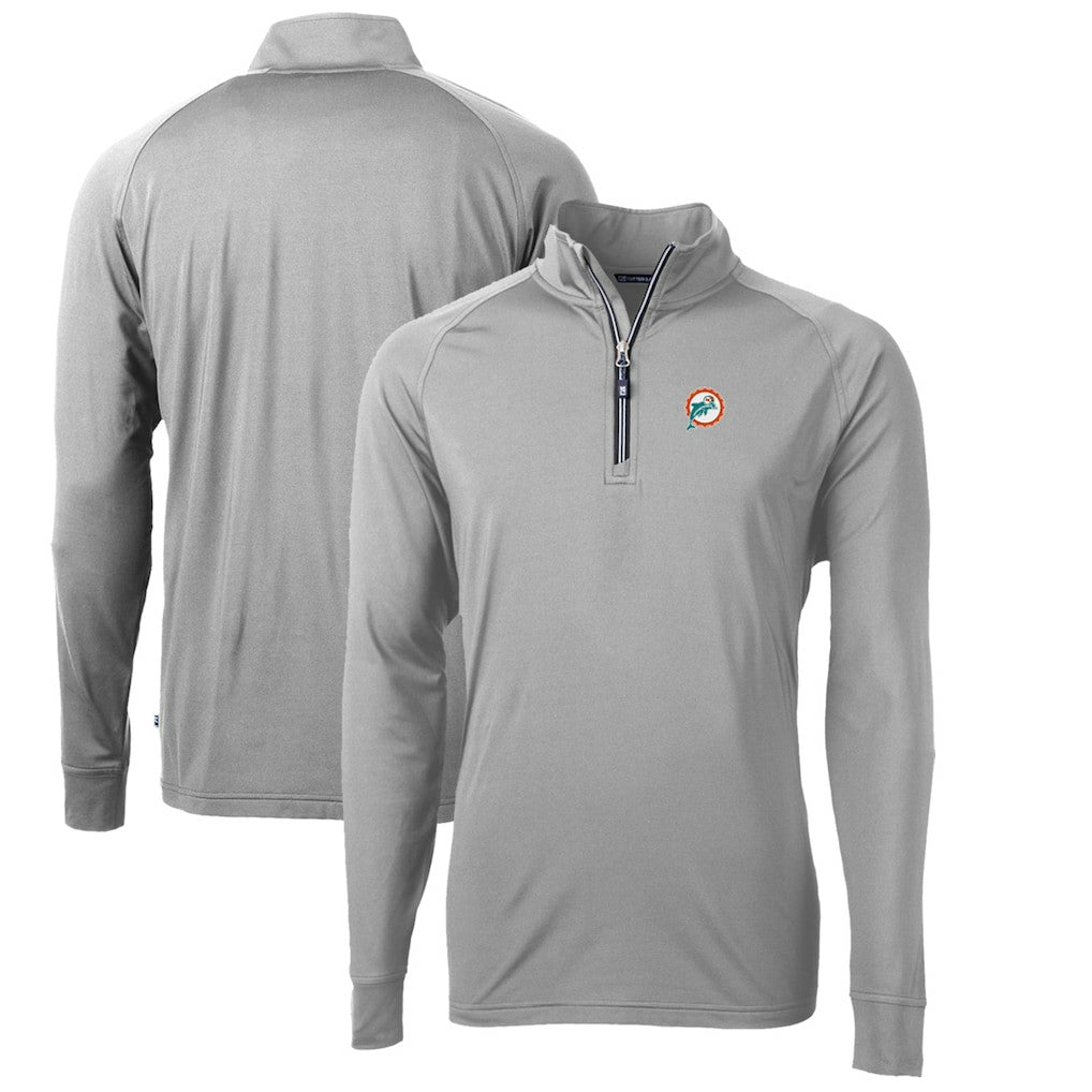 Miami Dolphins Cutter & Buck Adapt Eco Knit Stretch Recycled Quarter-Zip Throwback Pullover Top - Gray - NFL