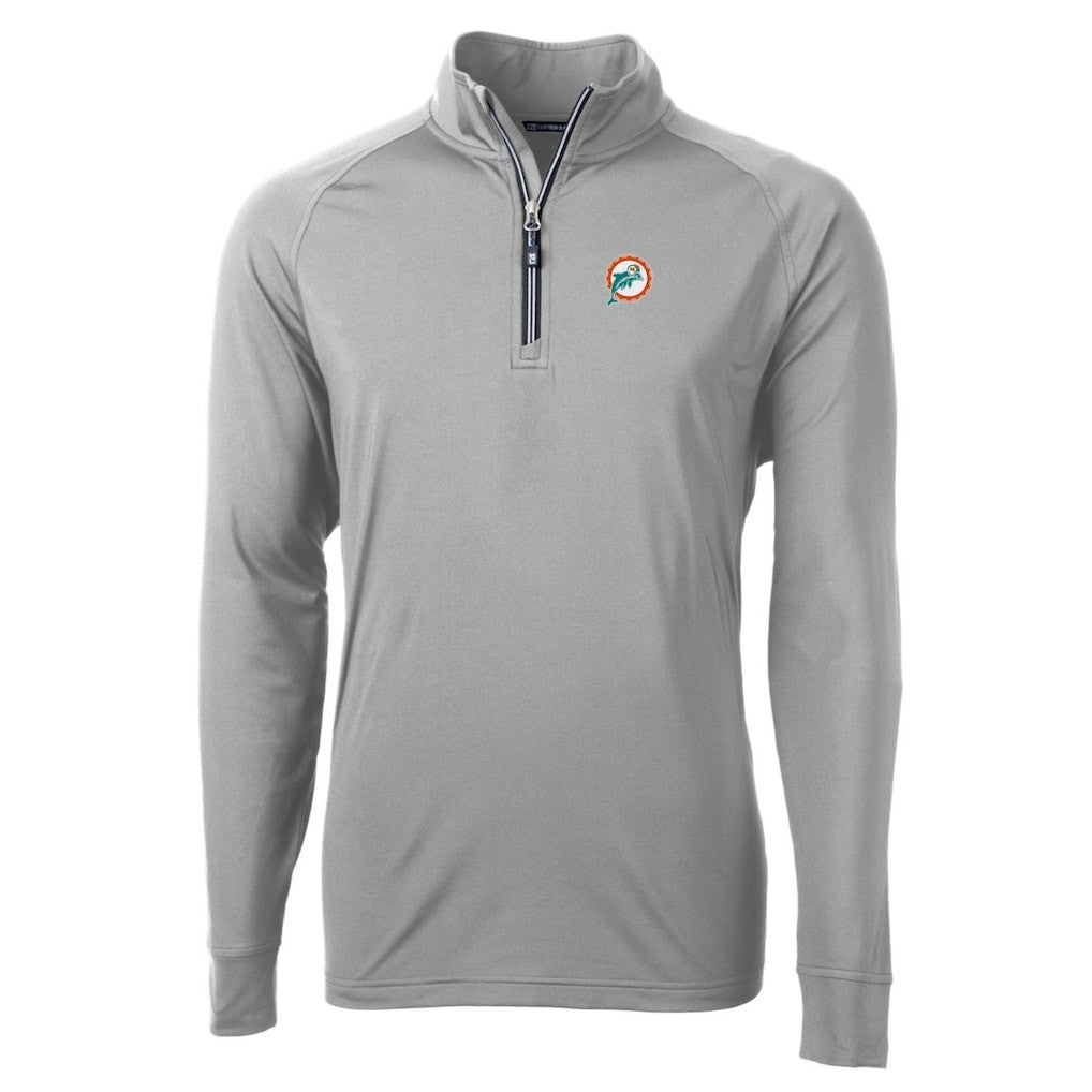 Miami Dolphins Cutter & Buck Adapt Eco Knit Stretch Recycled Quarter-Zip Throwback Pullover Top - Gray - NFL