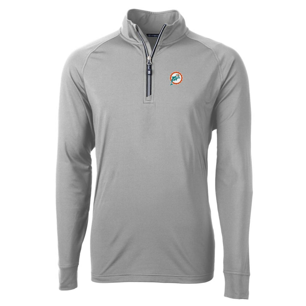 Miami Dolphins Cutter & Buck Adapt Eco Knit Stretch Recycled Quarter-Zip Throwback Pullover Top - Gray - NFL
