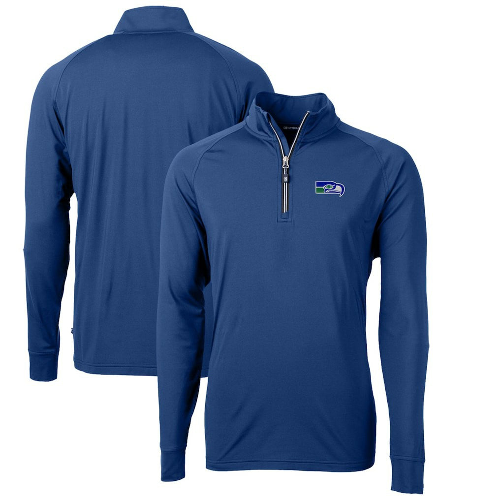 Seattle Seahawks Cutter & Buck Adapt Eco Knit Stretch Recycled Quarter-Zip Throwback Pullover Top - Royal - NFL