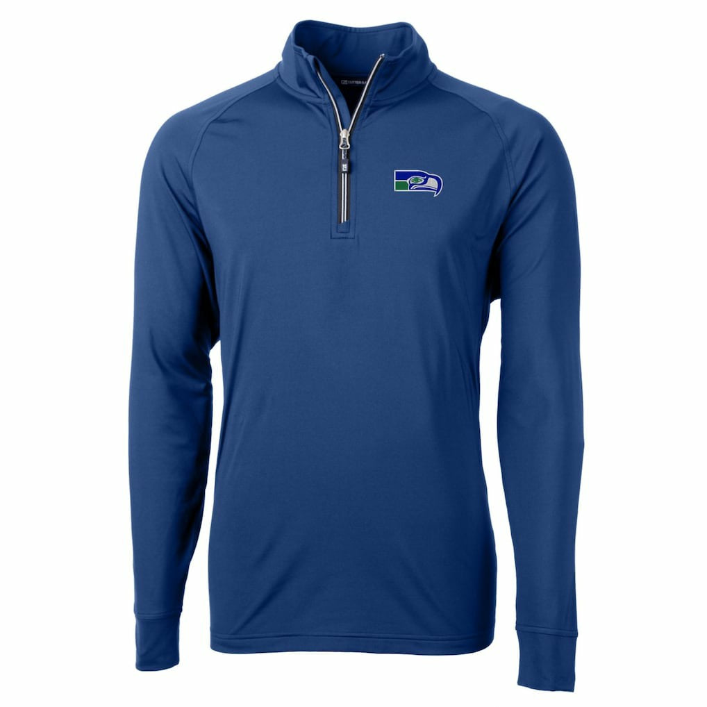 Seattle Seahawks Cutter & Buck Adapt Eco Knit Stretch Recycled Quarter-Zip Throwback Pullover Top - Royal - NFL