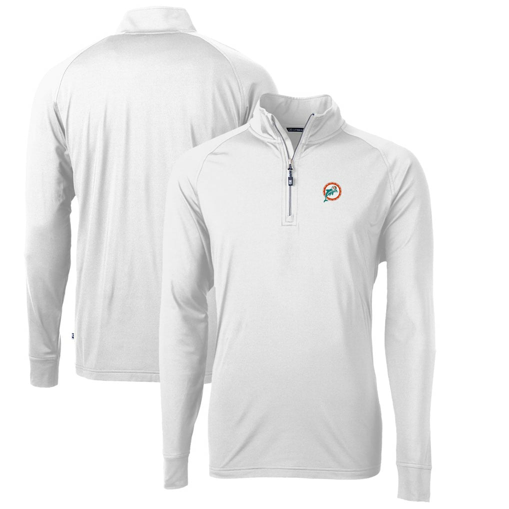 Miami Dolphins Cutter & Buck Adapt Eco Knit Stretch Recycled Quarter-Zip Throwback Pullover Top - White - NFL