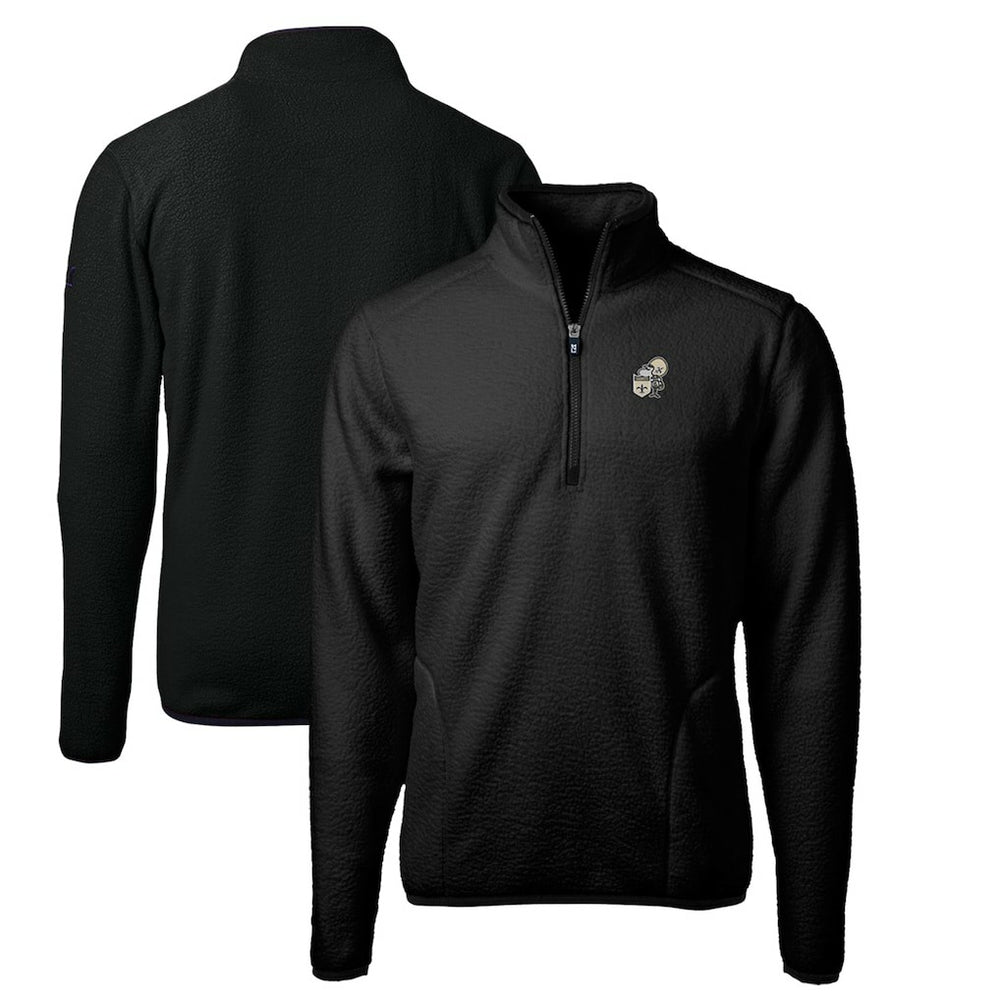 New Orleans Saints Cutter & Buck Throwback Eco Sherpa Fleece Quarter-Zip Pullover Jacket - Black - NFL