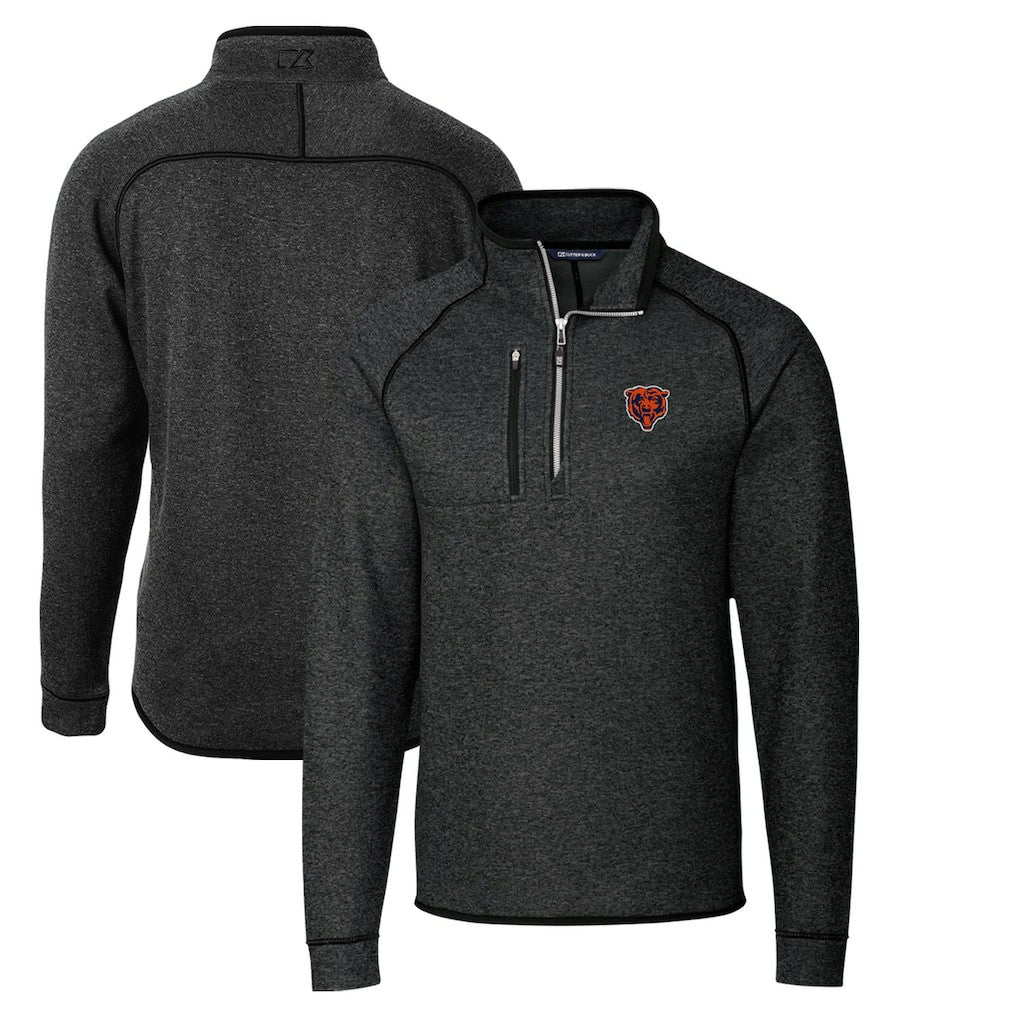 Chicago Bears Cutter & Buck Throwback Logo Mainsail Sweater-Knit Half-Zip Pullover Jacket - Heather Charcoal - NFL